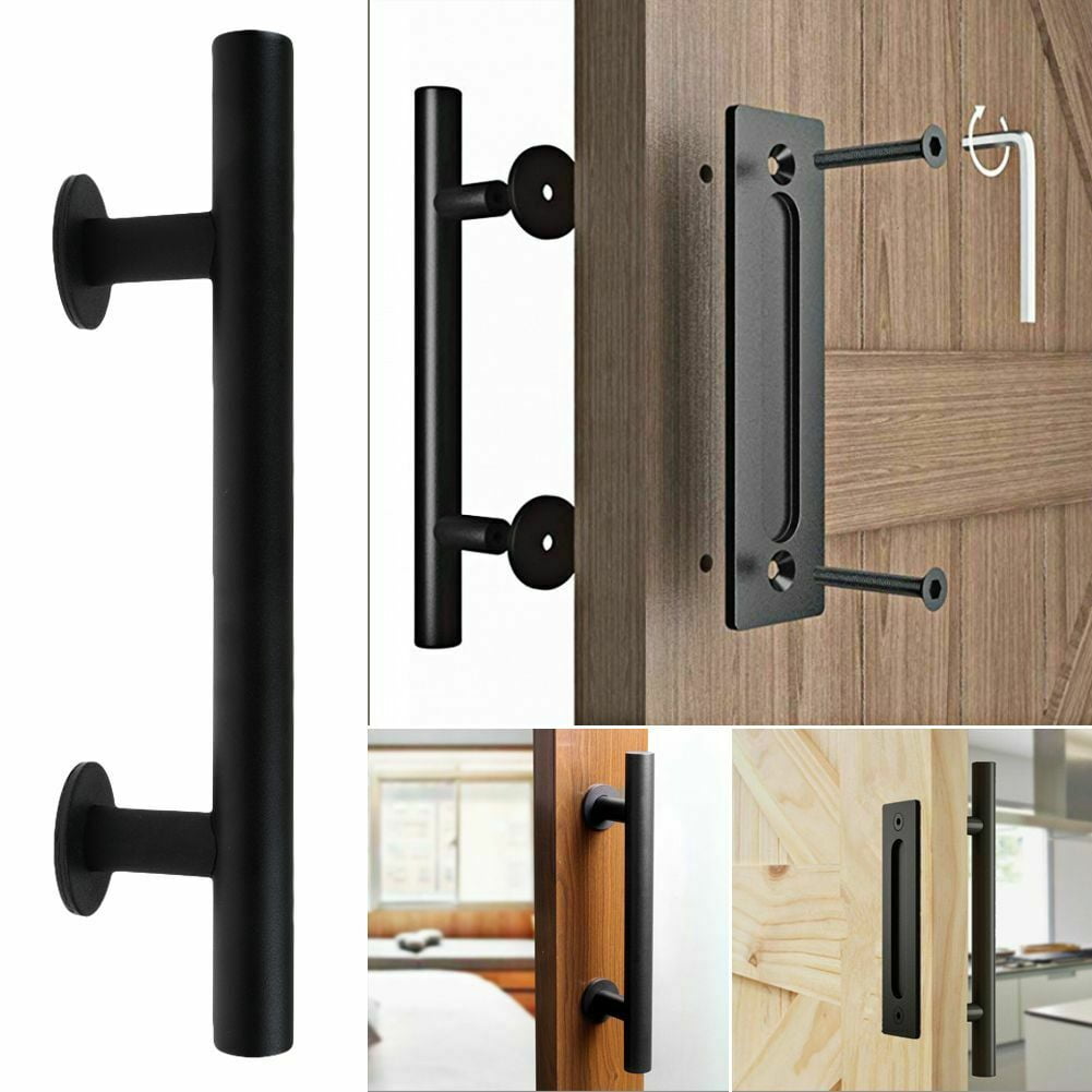 12' Sliding Barn Door Pull Flush Handle Gate Hardware Set Iron Matte Black Heavy Duty for Wooden Aluminum Door