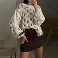 thumbnail image 3 of MORTTIC Women's Elegant Crochet Knit Sweater, Crew Neck Long Sleeve Hollow Out Loose Pullover Top White，M, 3 of 10