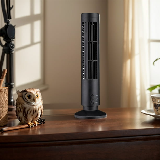 Ventilador de torre LED, ventilador sin aspas USB, ventilador de piso eléctrico de 2 velocidades para oficina en casa(negro)