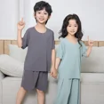 thumbnail image 3 of Novedad de verano, conjunto de ropa de dormir de seda helada para niños, ropa holgada de manga corta para el hogar para niños y niñas, conjunto de dos piezas, pijama cómodo, 3 of 5