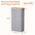 thumbnail image 4 of 65L Slim Laundry Hamper with Lid, Narrow Laundry Basket with Removable Bag & Bamboo Handles, Fodable Thin Dirty Clothes Hamper for Laundry Collapsible Bin for Bathroom Bedroom Dorm, Gray, 4 of 9