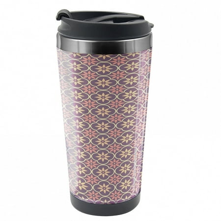 

Geometric Travel Mug Floral Eastern Motifs Steel Thermal Cup 16 oz by Ambesonne