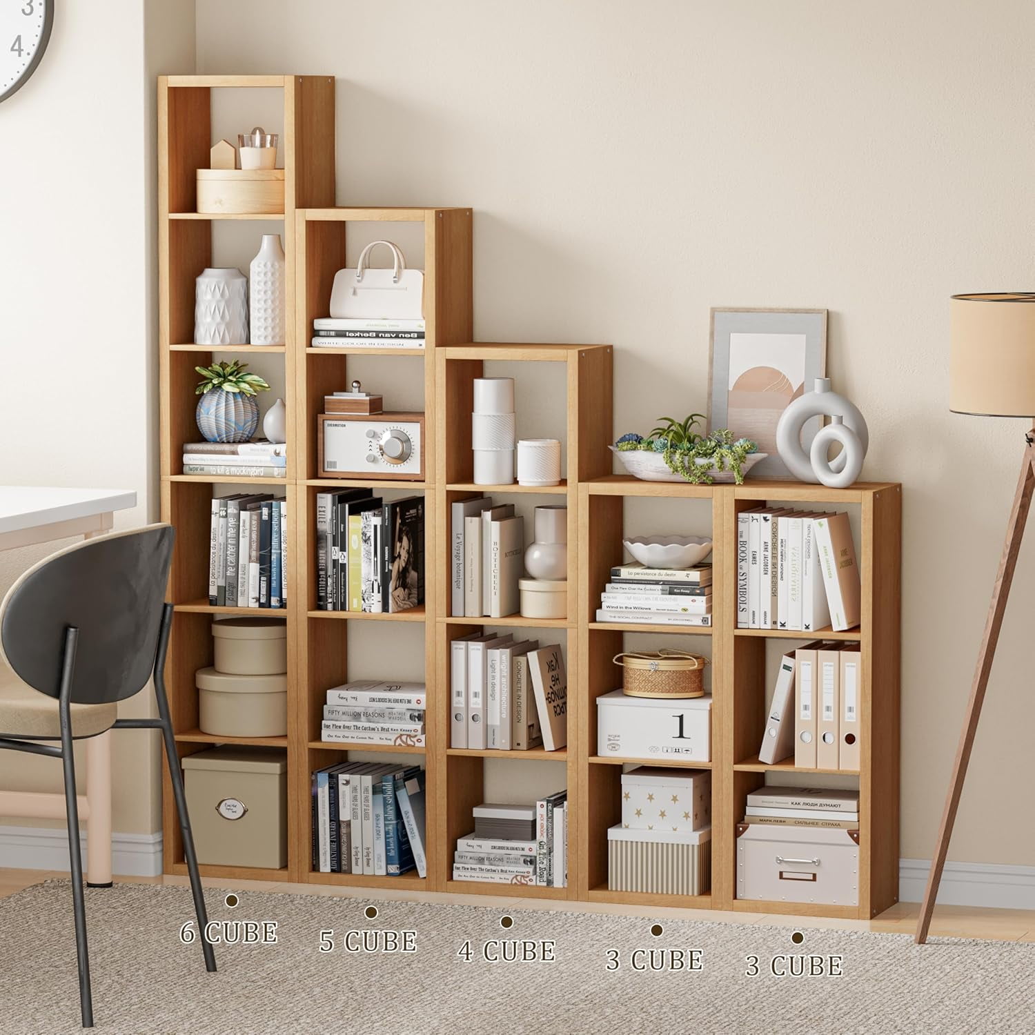 Anhdah 3 Cube Storage Organizer Bookshelf, Natural-Oak Wooden Bookcase Storage Shelf, Sturdy 3-Cube Organizer for Living Room, Bedroom, Home Office, Easy Assembly