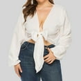 thumbnail image 2 of Tops Para Mujer Blusas Casuales Elegantes Camisas de Manga Larga Cordones de Moda Cuello en V Color Sólido Odeerbi ODB155049, 2 of 7