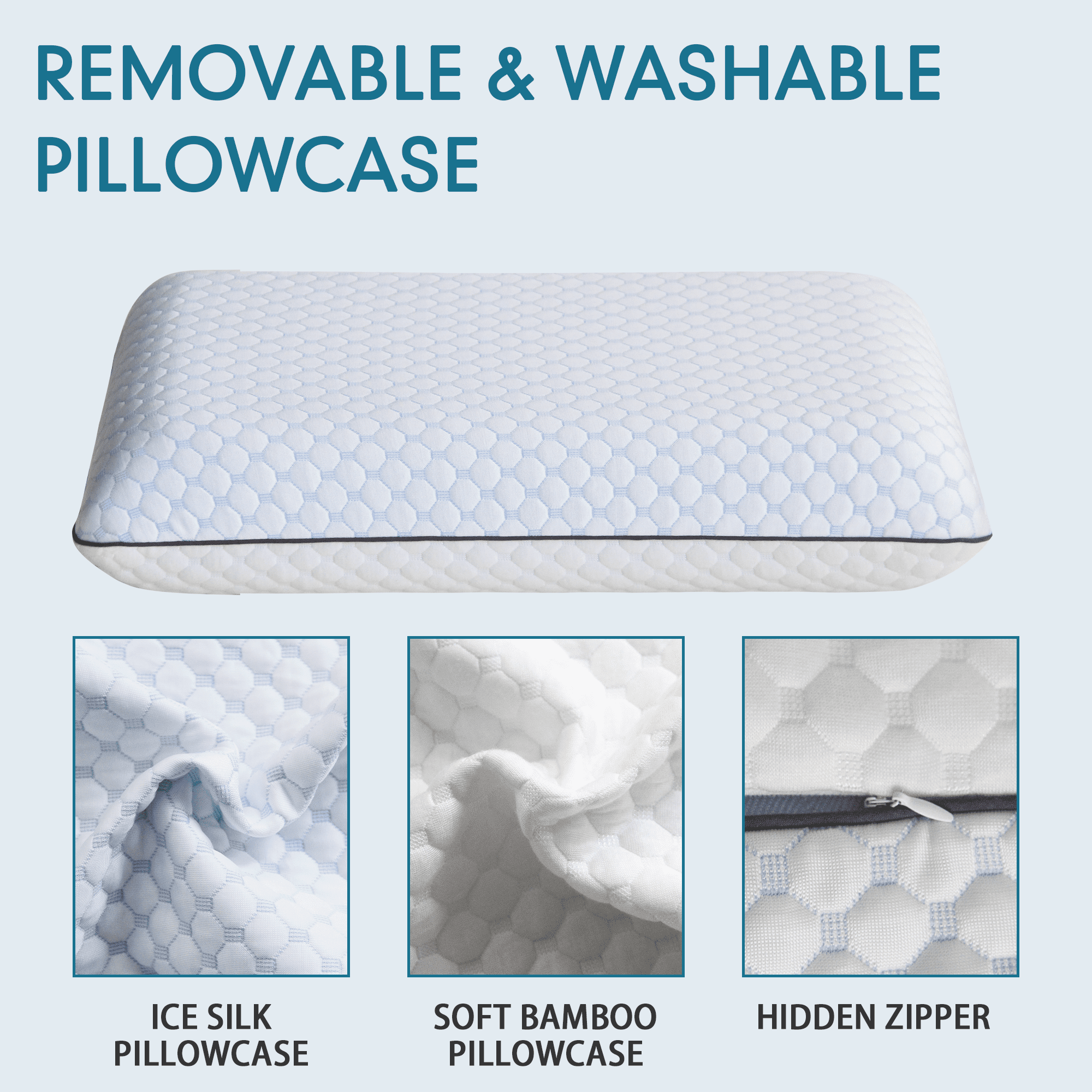 Gel Memory Foam Pillow, Camping Size Bed Pillow with Washable Cover, Cooling, Breathable Neck Pillow for Sleeping