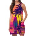 thumbnail image 1 of Vestido de Verano para Mujeres, Vestido de Cuello Redondo sin Mangas de Bolsillo de Impresión de Moda Casual Hecha de 95% Poliéster 5% Spandex para Primavera Verano, Vestido Sexy para Mujeres, 1 of 1