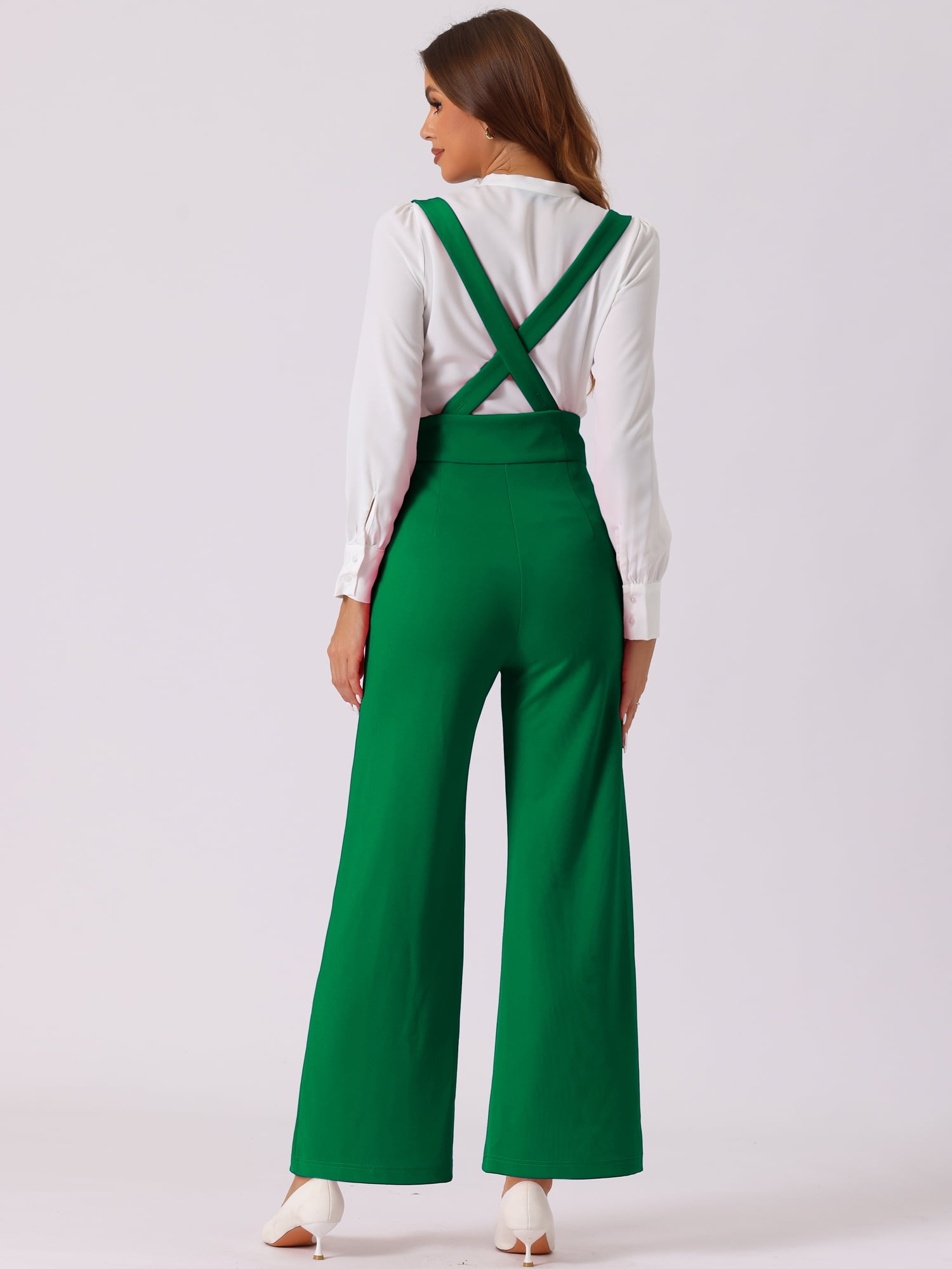 DARING DIVA Women's Casual Office Adjustable Straps Wide Leg Overalls XL Dark Green