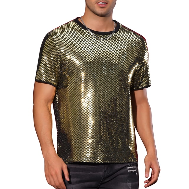 Camiseta de lentejuelas INSPIRE CHIC para hombres, camiseta metálica de manga corta para fiestas, camisetas brillantes de club a la moda