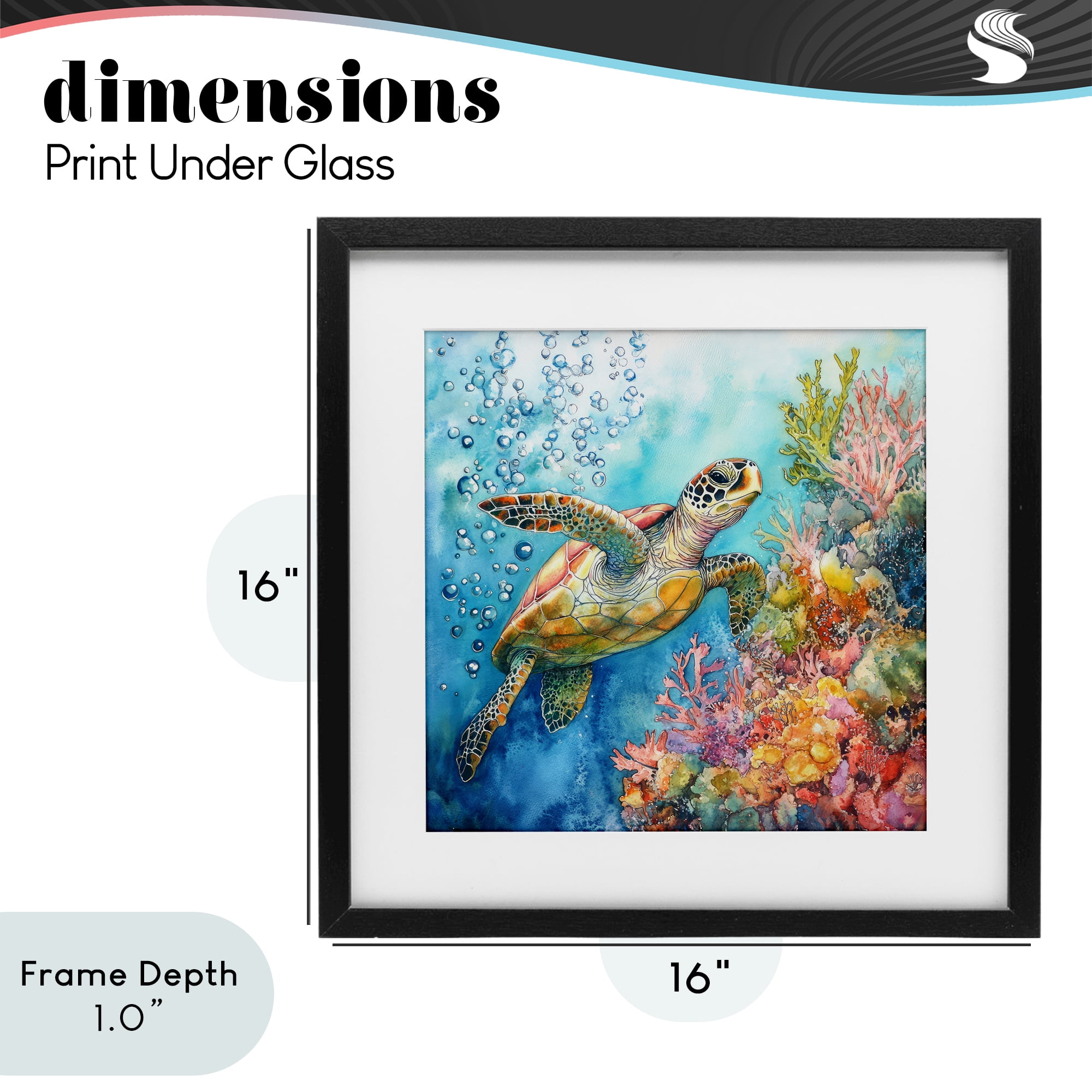 Stupell Industries Underwater Sea Turtle Bubbles Black Framed Print Under Glass, design by Tina LeCour
