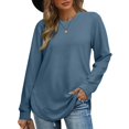 thumbnail image 4 of DondPO Womens Tunic Tops，Womens Sweatshirt Crewneck Long Sleeve Shirts High Low Tops Curved Hem Women Sweatshirts No Hood，Womens Fall Tops，Tops for Women Trendy Blue XL, 4 of 4