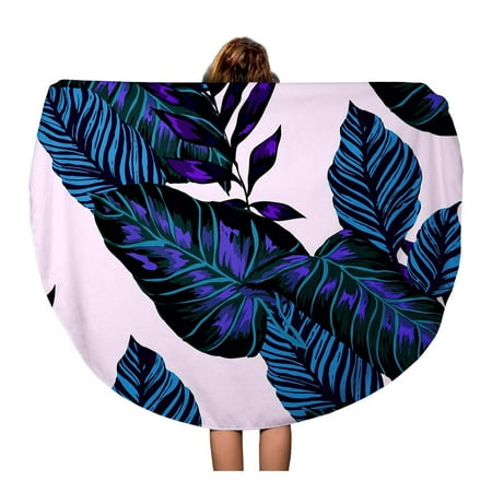 - SIDONKU 60 inch Round Beach Towel Blanket Watercolor Tropical Leaves Palms Monstera Passion Fruit Beautiful Allover Travel Circle Circular Towels Mat Tapestry Beach Throw