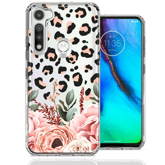 MUNDAZE Case For Motorola Moto G Fast Classy Blush Peach Peony Rose Flowers Leopard Phone Cover