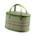 thumbnail image 2 of Cesta tejida de bambú, cesta de regalo con asas dobles, contenedor organizador de huevos, cesta de bambú con tapa para bocadillos de camping Verde, 2 of 9