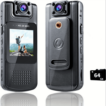 Body Camera with 2K FHD Recording, Body Cam with Audio 1.54 in Screen Built-in 64GB Card with Night Vision, Portable Police Cams Wearable Video Recorder 180° Rotatable Lens for Riding Meeting, Home