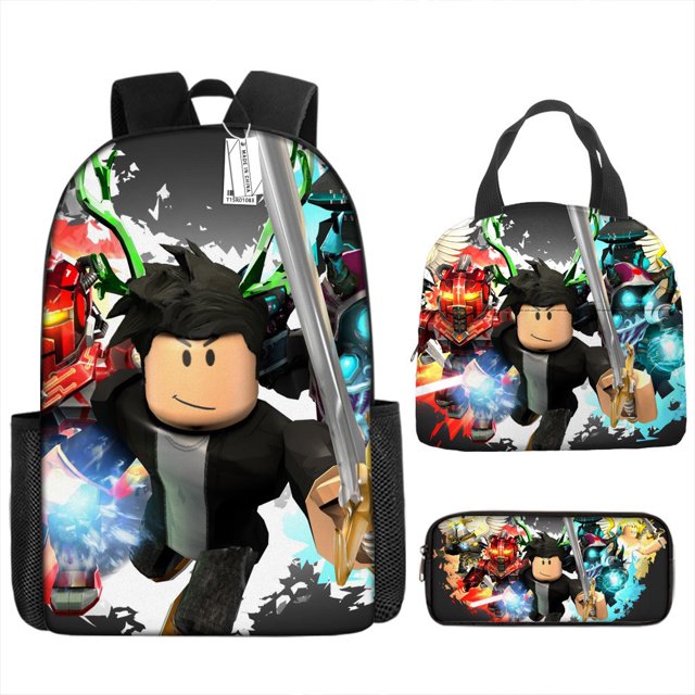 ROBLOX anime mochila escolar para niños niña17in Kit de mochila escolar para estudiantes Portable bolsa del almuerzo infantil estuche de lápices aislamiento lonchera 3pcs