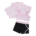 thumbnail image 4 of YONGHS Kids Girls 3pcs Dance Gymnastic Athletic Tracksuit Hooded with Tank Top Active Shorts Set Pink 14, 4 of 7