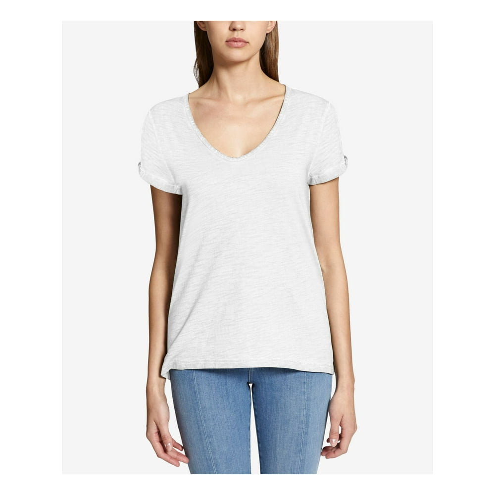 Sanctuary - SANCTUARY Womens White Twist Sleeve Soft Scoop Neck T-Shirt ...