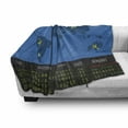 thumbnail image 3 of Airport Soft Flannel Fleece Throw Blanket, Departure Board Graphic with World Map and Plane Traces Scheme Print, Cozy Plush for Indoor and Outdoor Use, 70" x 90", Azure Blue Multicolor, by Ambesonne, 3 of 6