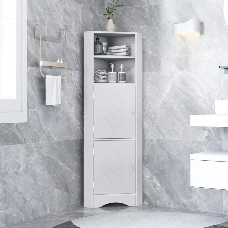 Ktaxon Tall Bathroom Corner Cabinet, Free Standing Bathroom Storage Cabinet Organizer with 2 Doors & 4 Adjustable Shelves for Kitchen Living Room Home