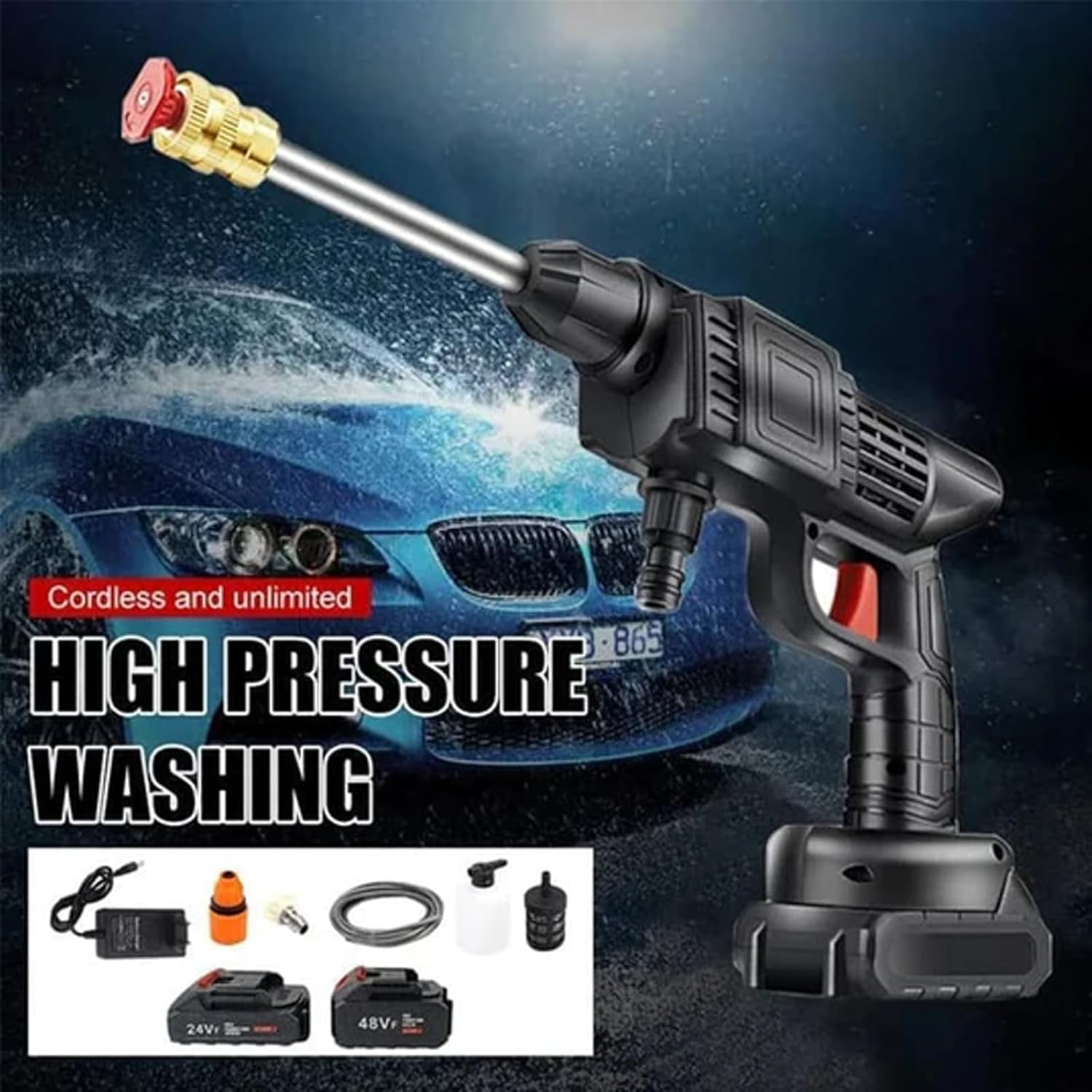Cordless Portable High Pressure Spray Water Gun, Pistola para Lavar Carros a Presion, Power Washer Gun, 6-in-1 Nozzle High Pressure Washer Gun, Handheld Pressure Washer for Car,Home,Garden (Set A)