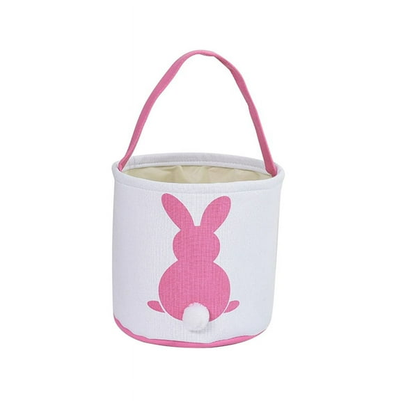 Easter Bunny Basket Buckets, Cute Personalized Canvas Cotton Tote Bags Basket for Easter Pink-White