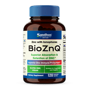 BioZnQ (Bio Zinc) Zinc with Ionophores for Immune Protection Highly Absorbable Bioavailable Antioxidant, Muscle Function, Healthy Aging, Bone and Skin, 120 Vegetarian Capsules