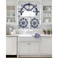 thumbnail image 3 of Navy Blue Coastal Swag Kitchen Curtains Sets for Windows 24 Inch Length, Nautical Summer Vintage Rudder Short Window Curtain Panels Swags Valances and Tiers 3 Piece Set for Cafe/Dining Room, 3 of 5