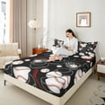 thumbnail image 4 of Homewish Teens Boys Sport Baseball 3pcs Twin Sheet Sets,Ball Game Twin Fitted Sheet,Black White Breathable Flat Sheet,Breathable Home Decor, 4 of 7
