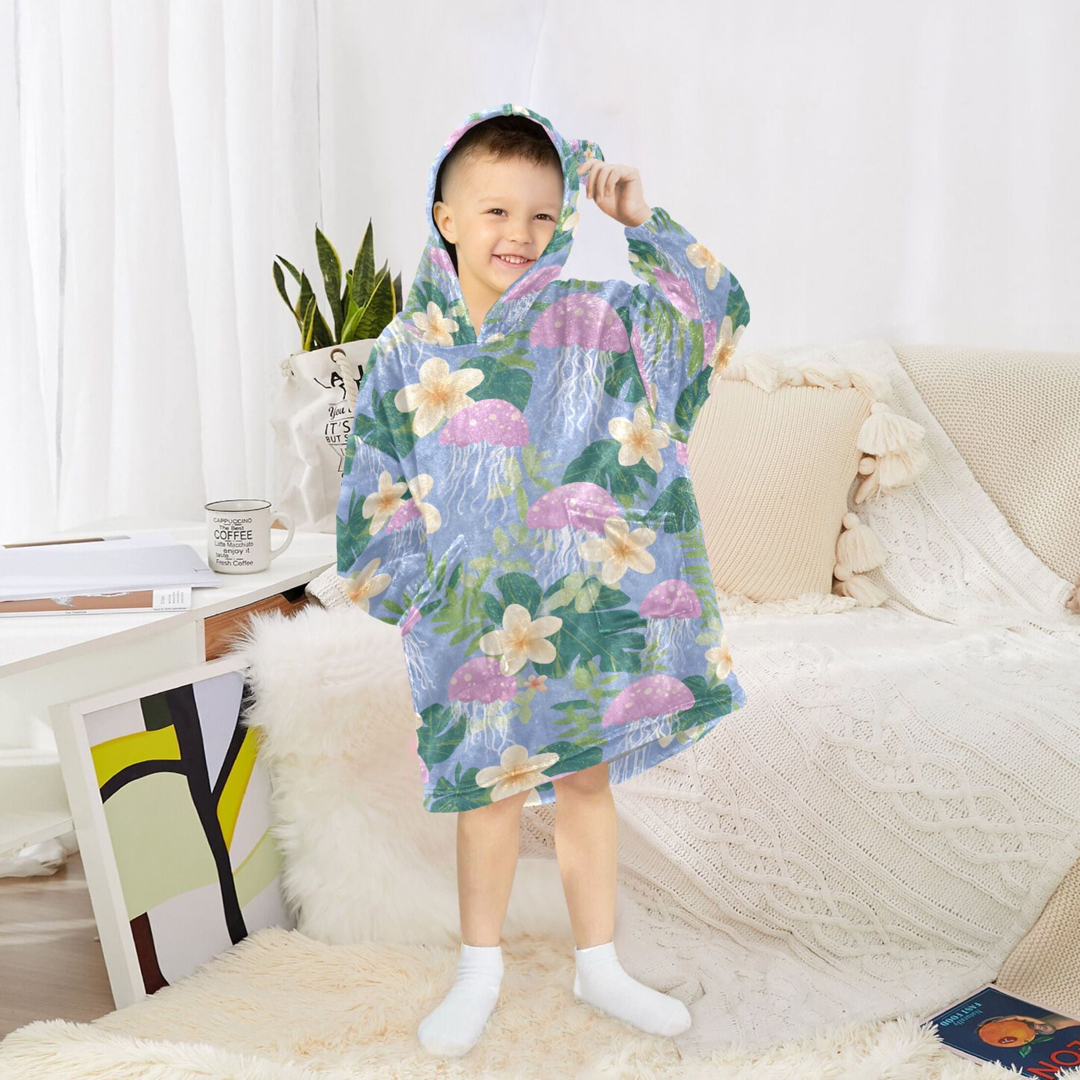 joogoo Blanket Hoodie for Pink Jellyfish Pattern Oversize Sweatshirt 3-14 YR L