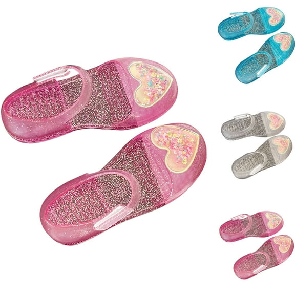 HaiMao Princess Dress Sandals Jelly Shoes for Toddler Girls, Mary Jane Flats Childrens Clear Glitter with Hollow-Carved Silver 14.5(35)