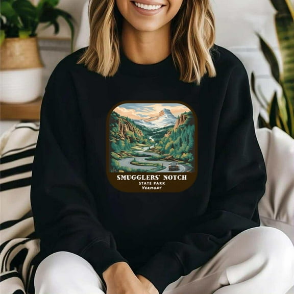 Smugglers Notch Vermont Retro Scenic State Park Travel Souvenir Sweatshirt, for men & women, up to size 5XL.