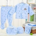 thumbnail image 2 of CAUYDY Preemie Girls Going Home Outfits Newborn Boys Sleepwear Fall Baby Layette Long Sleeved Shirt Hat 2Pants Bib 5 Pieces Soft Set for Unisex Infant Sizes One Size,Blue, 2 of 9