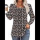 thumbnail image 3 of Blusas Plisadas de Larga Abullonada para Mujer, Cuello Redondo, Elegantes, Informales, Holgadas, para Invierno y . Floral Negro XXL, 3 of 5