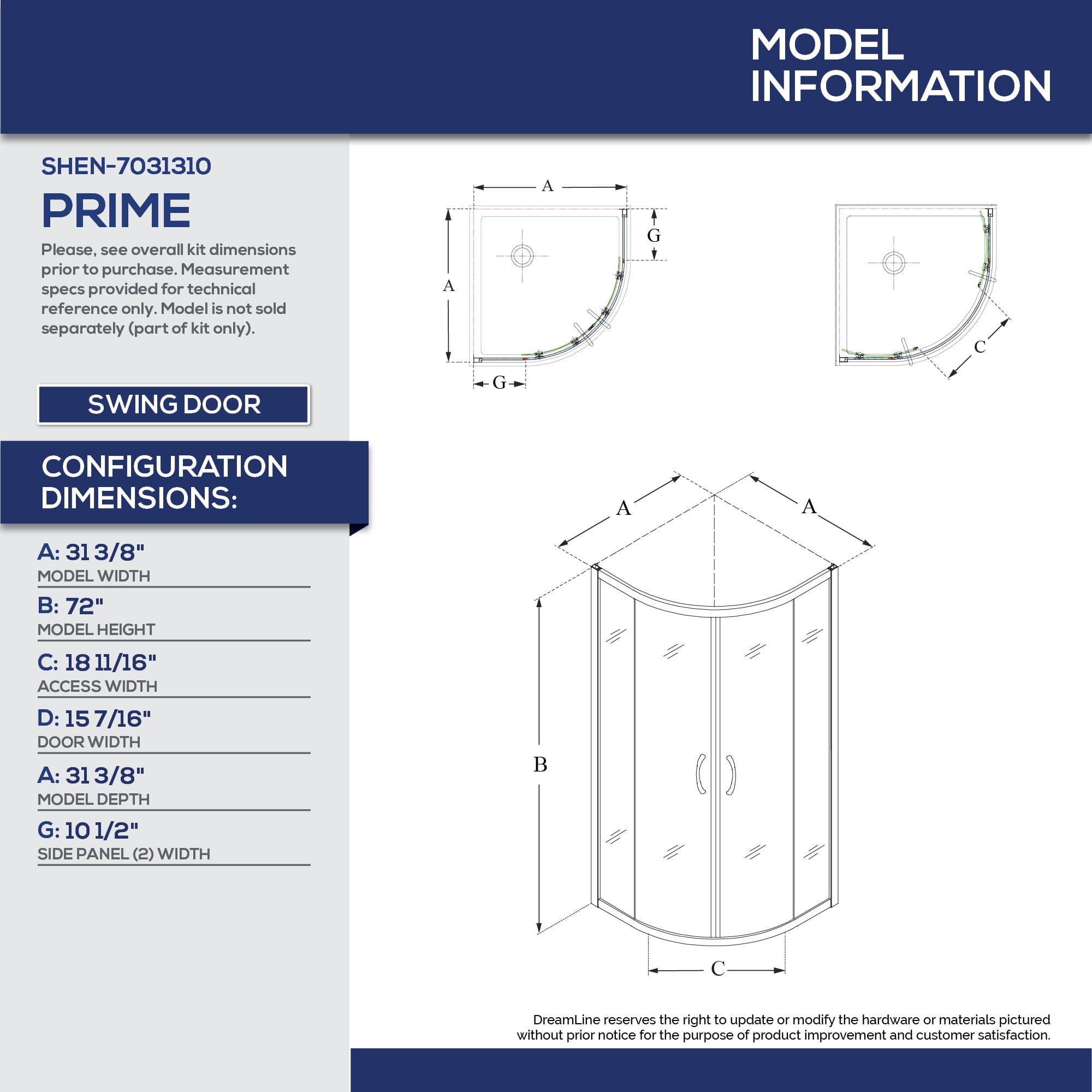 x 76 3//4 in Semi-Frameless Frosted Glass Sliding Shower Enclosure in Chrome with White Base and Backwalls DreamLine Prime 33 in