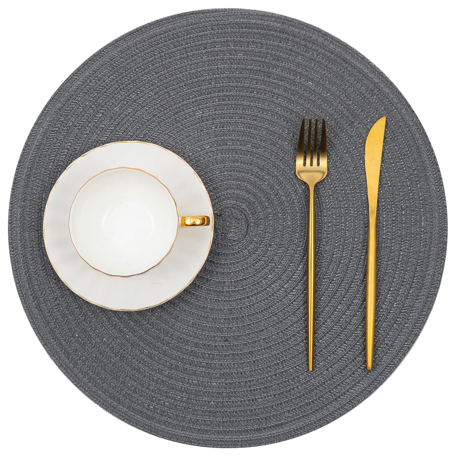 Round Placemats Set of 6 Woven Braided 15 inch Circle Placemat for Dining Tables Kitchen Table Mats Washable
