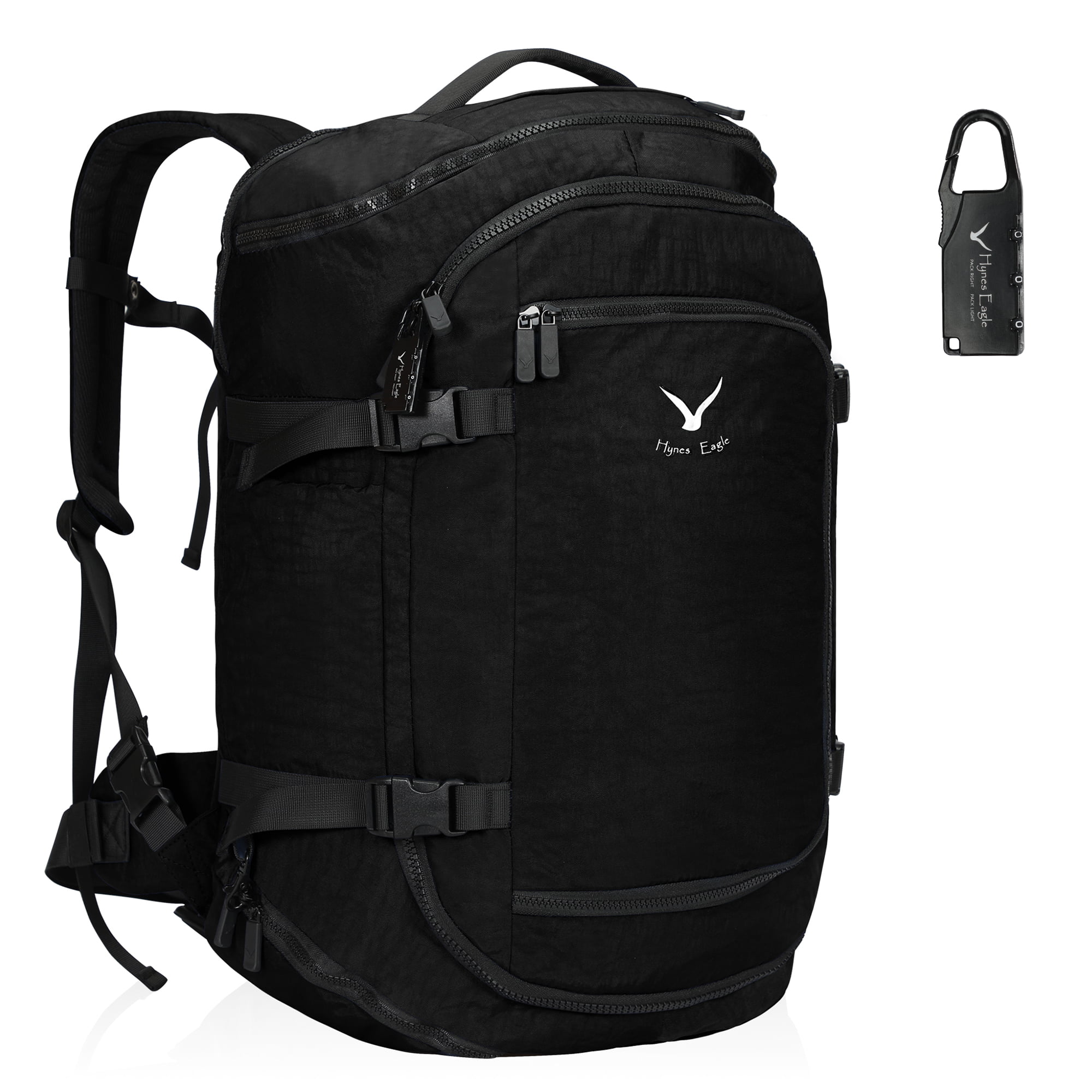 Hynes Eagle 45L Travel Backpack Carry on Airplane Approves Weekender Bag Black 