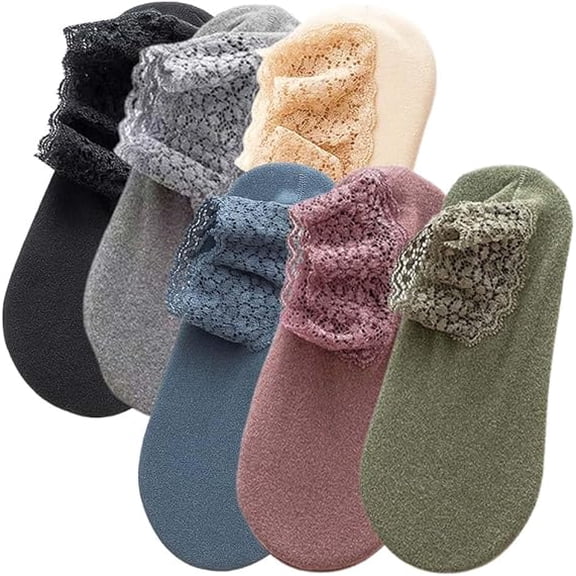 Fashion Lace Warmer Socks Autumn and Winter Sock Women Warm Non-slip Plush with Trim Home Floor(6PC)