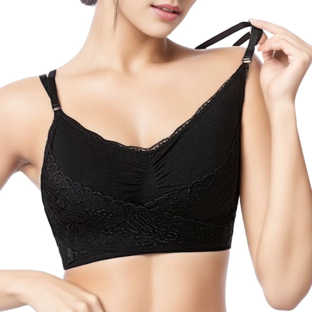 Gibobby Brasier sin Varillas Mujer Sujetador de corsé cómodo para mujer Sujetador con hebilla lateral delantera Sujetador delgado y con forma(Negro,Grande)