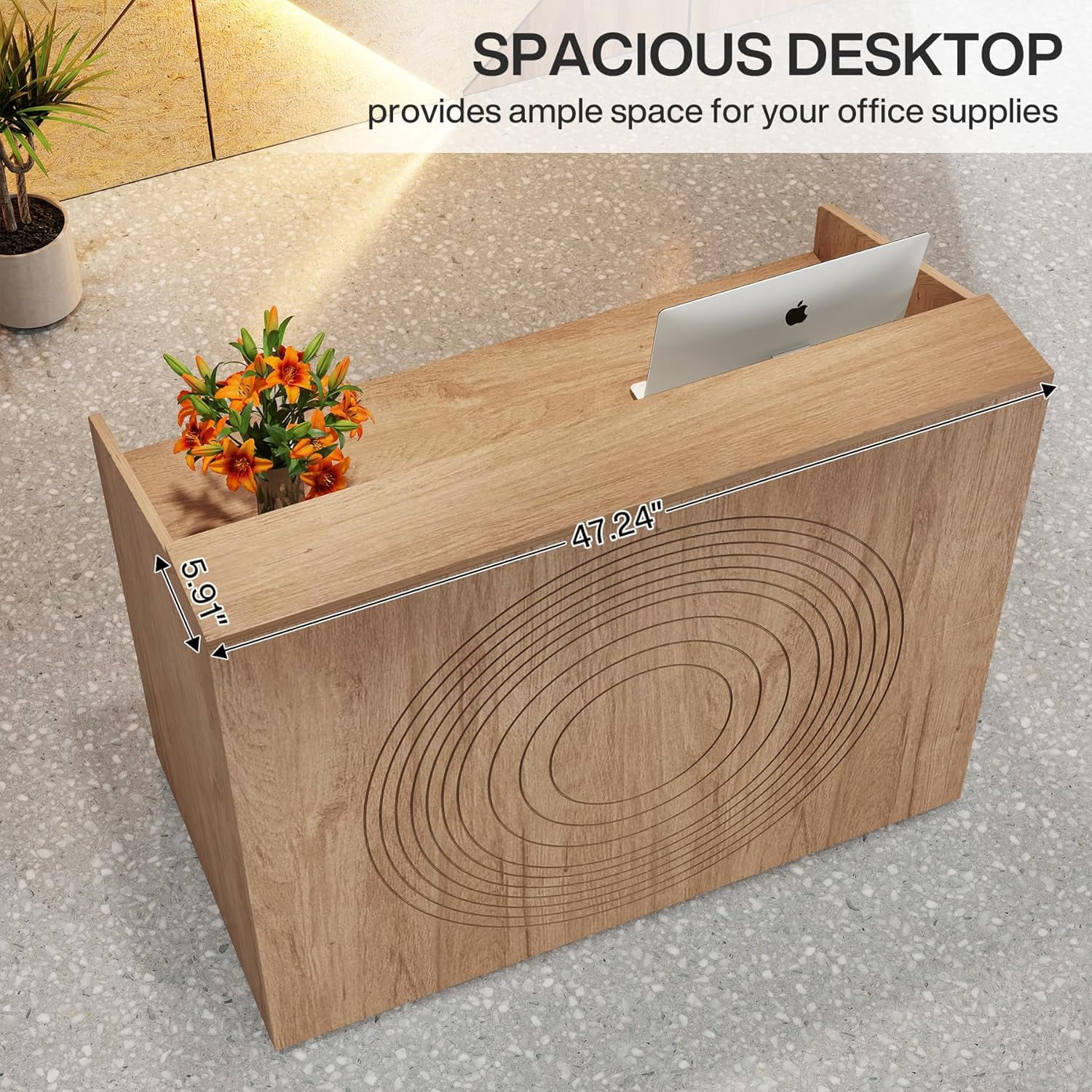 Tribesigns 47" Front Desk, Wood Reception Desk Retail Counter for Salon, Home Office, Oak