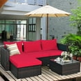 thumbnail image 1 of Gymax 5PCS Cushioned Rattan Patio Conversation Set w/ Ottoman Red Cushion, 1 of 9