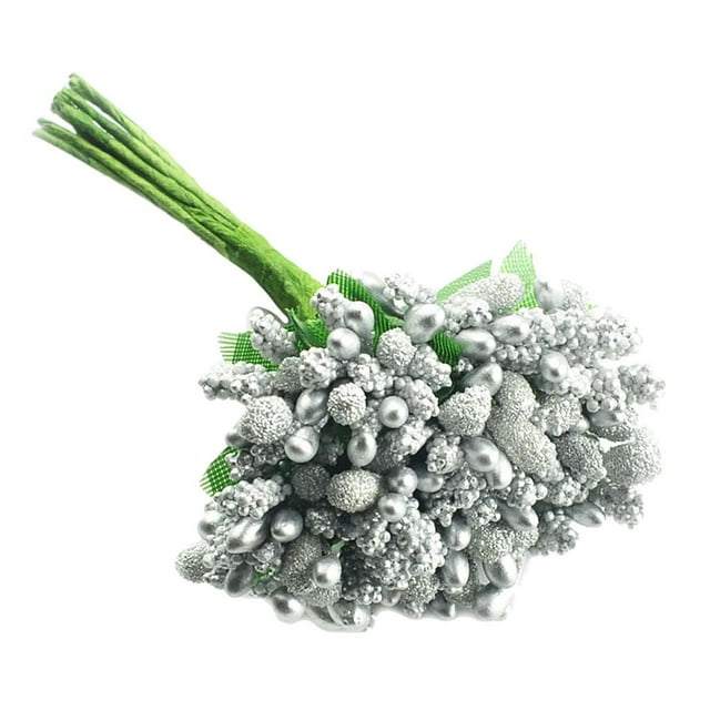 Un ramo de 12 pistilos y estambres de flores artificiales para decoración de bodas. Plata