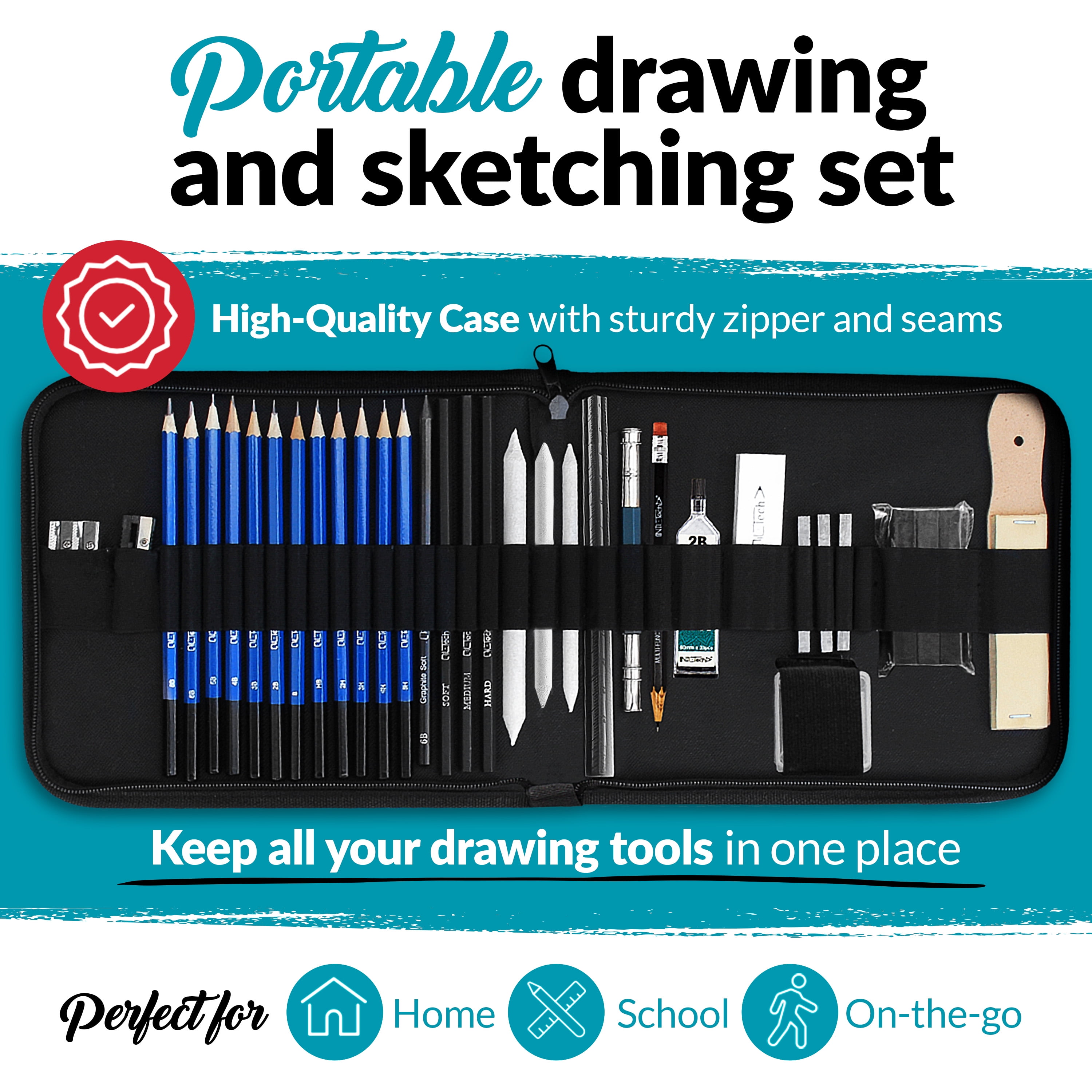 NIL-Tech 37-Piece Sketch Kit for Charcoal & Realism Art for Beginners and Advanced Artist Gifts