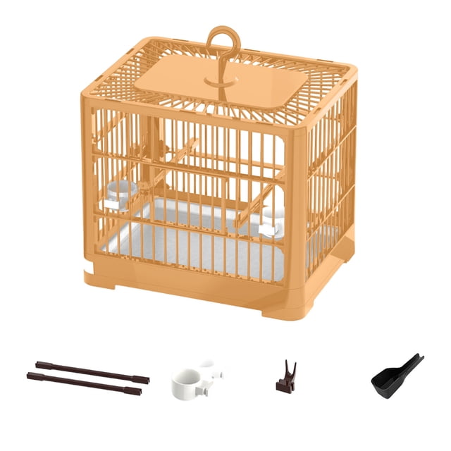 Bird Travel Cage Portable Lightweight Abs Material Standing Pole Detachable Tray Hook Handle Easy Transport for Small Parrots