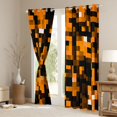 thumbnail image 3 of Manfei Vintage Abstract Geometric Blackout Curtains Set of 2 (52x84 Each),Pixel Grid Print Window Curtains,Orange Black Curtains and Drapes For Boys,Super Cozy Room Decor, 3 of 6