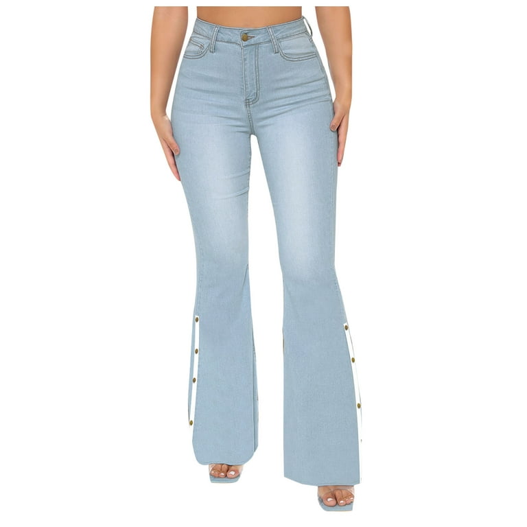 xiuh casual pants women's button high waist slim band micro pants hole jeans  trousers denim pants wide leg pants white s 