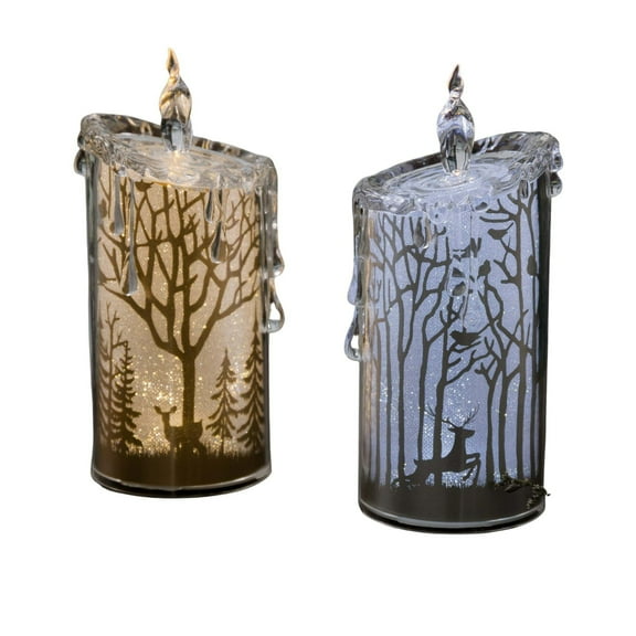 Icy Giftware LED Glittering Scenery Candles - 7.75" - Silver and Gold - Set of 4