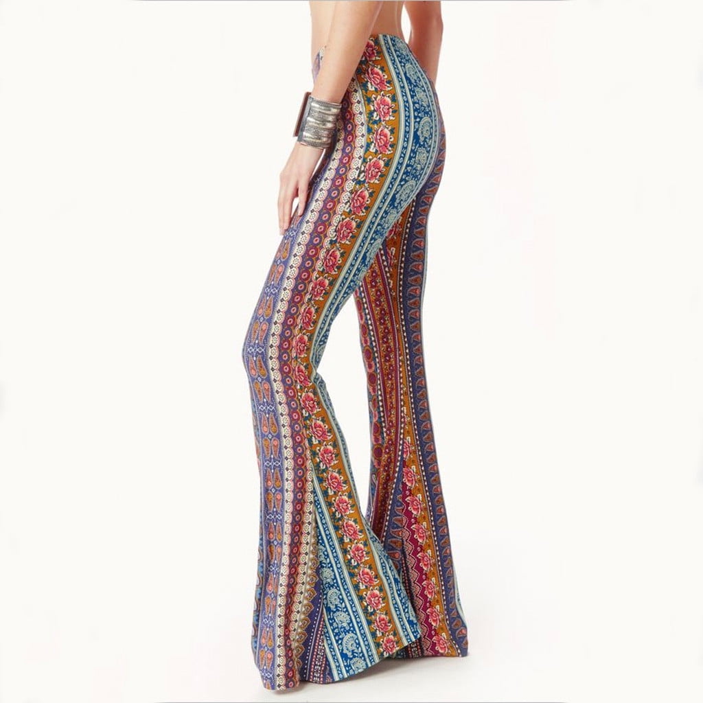Women's USA Boho Solid Hippie Wide Leg Flared Bell Bottom Pants -  Walmart.com