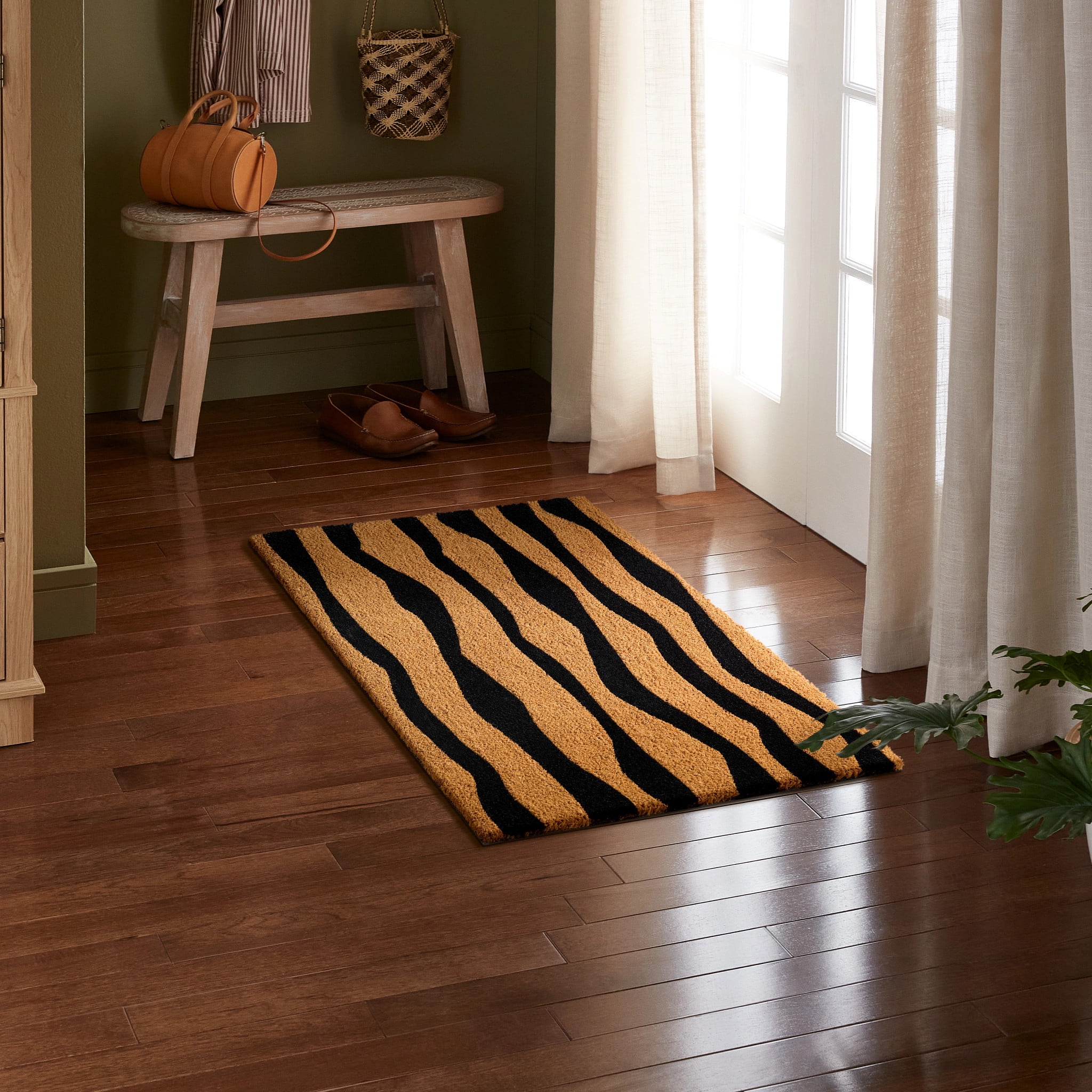 TOWN & COUNTRY TERRA Ravine Abstract Mountain Outdoor Door Mat, Natural Coir, Heavyweight, Non-Slip Entryway Mat, Black, 18"x30"