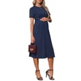 thumbnail image 4 of INSPIRE CHIC Women's Maternity Dress A Line Crewneck Short Sleeve Stretchy Summer Office Work Midi Pregnancy Dresses XL Blue, 4 of 6