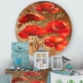 thumbnail image 2 of Designart 'Red Blossoming Poppies Over Wild Brown II' Traditional Circle Metal Wall Art 11x11 - Disc of 11, 2 of 5